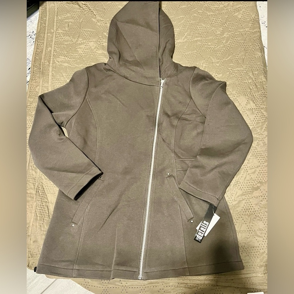 NWT Women’s Women's Fashion Cotton Zip Up Jacket with Hood -Medium Gray Green